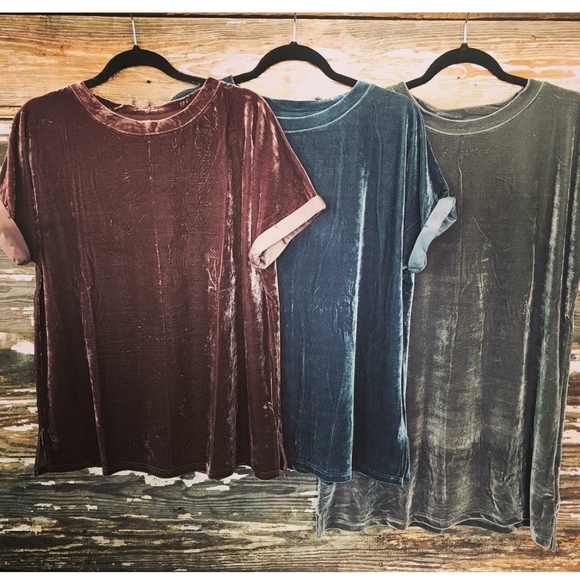 LOT OF 2 Crushed Velvet Relaxed Short Sleeve Tops - Picture 2 of 7